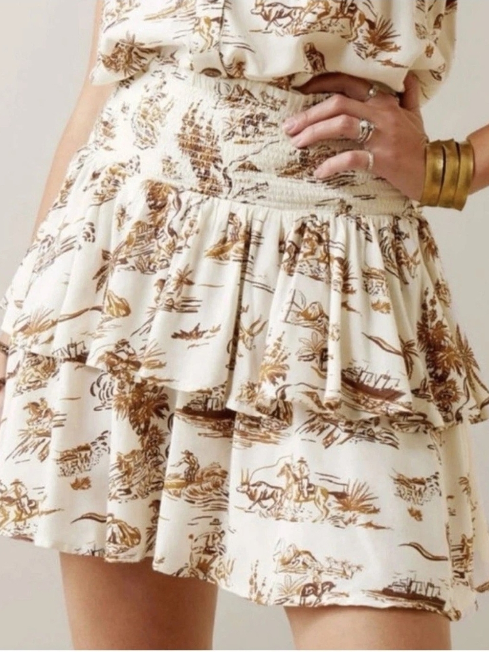 Ariat Cream Mini Skirt with Brown Toile Print